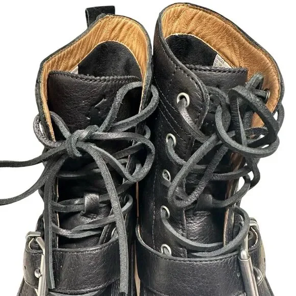 Polo Ralph Lauren Ranger Tumbled Black Leather Boot Mens Size 10 Lace Up Buckle